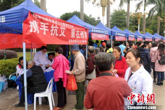 图为市民参观防范艾滋病宣传栏。 吕明 摄